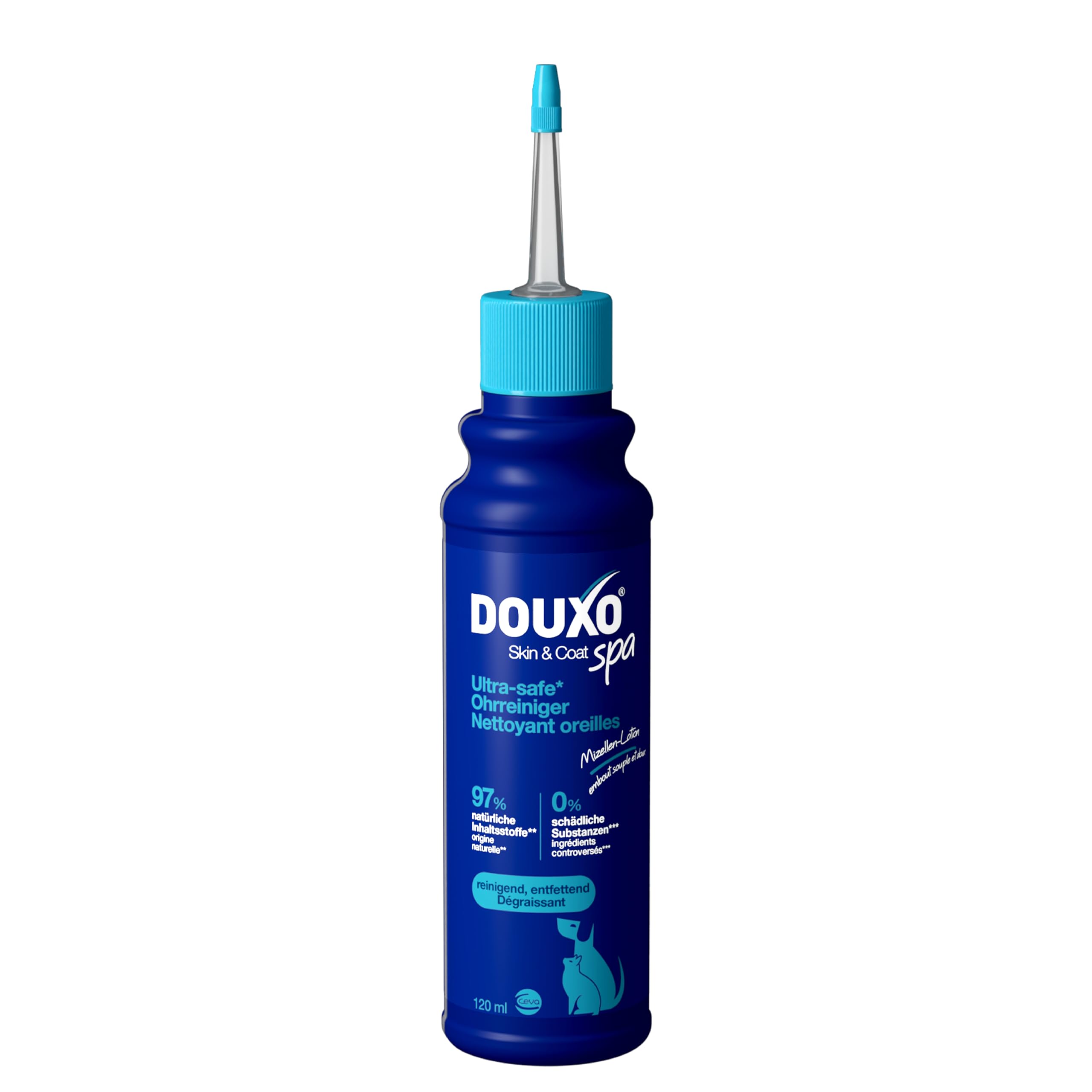 DOUXO Skin & Coat SPA – Ultra-Safe* Ohrreiniger für Hunde und Katzen, 120 ml, reinigt sanft das Ohr, entfernt Ohrenschmalz, hautfreundliche Formel