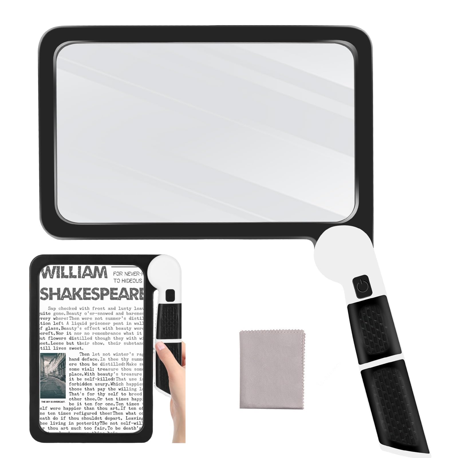 5X Sheet Magnifying Glass with Light Handheld Magnifier for Reading Folding with 48 LED Light and Anti-Glare Lens Illuminated Magnifier for Seniors Macular Degeneration