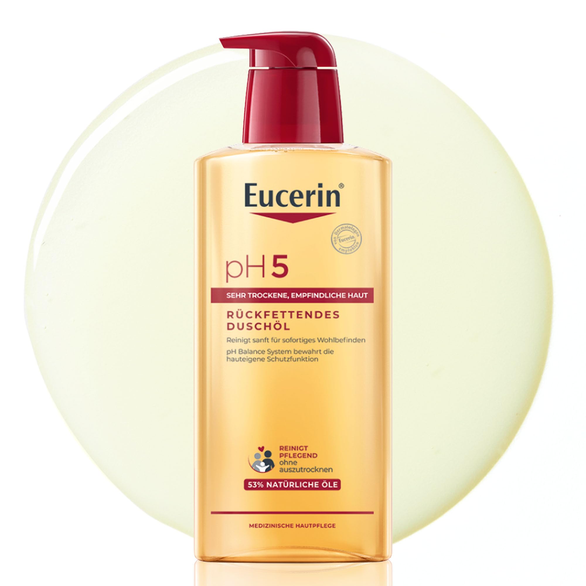 Eucerin pH5 Rückfettendes Duschöl 400 ml, seifenfreies Duschgel für sehr trockene und empfindliche Haut, für die tägliche Hautpflege mit natürlichen Ölen