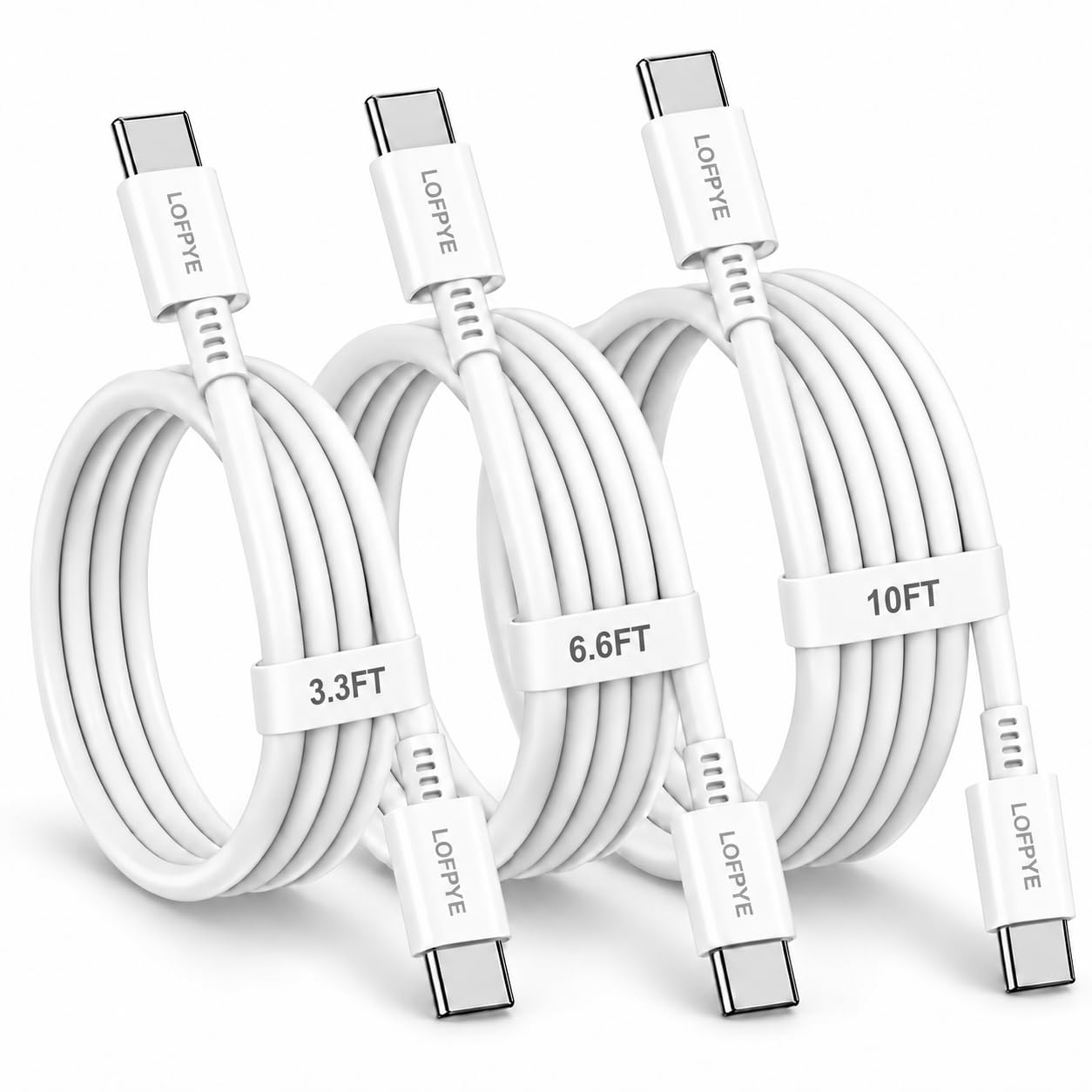 LOFPYE 3-Pack 60W USB C to USB C Cable 3.3FT+6.6FT+10FT for iPhone 18/17/16 | 60W PD Type-C fast charging cables for iPhone 18/17/16/15 Pro/Plus/Pro Max/Air, Galaxy S26, iPad Pro/Air & MacBook and Mor