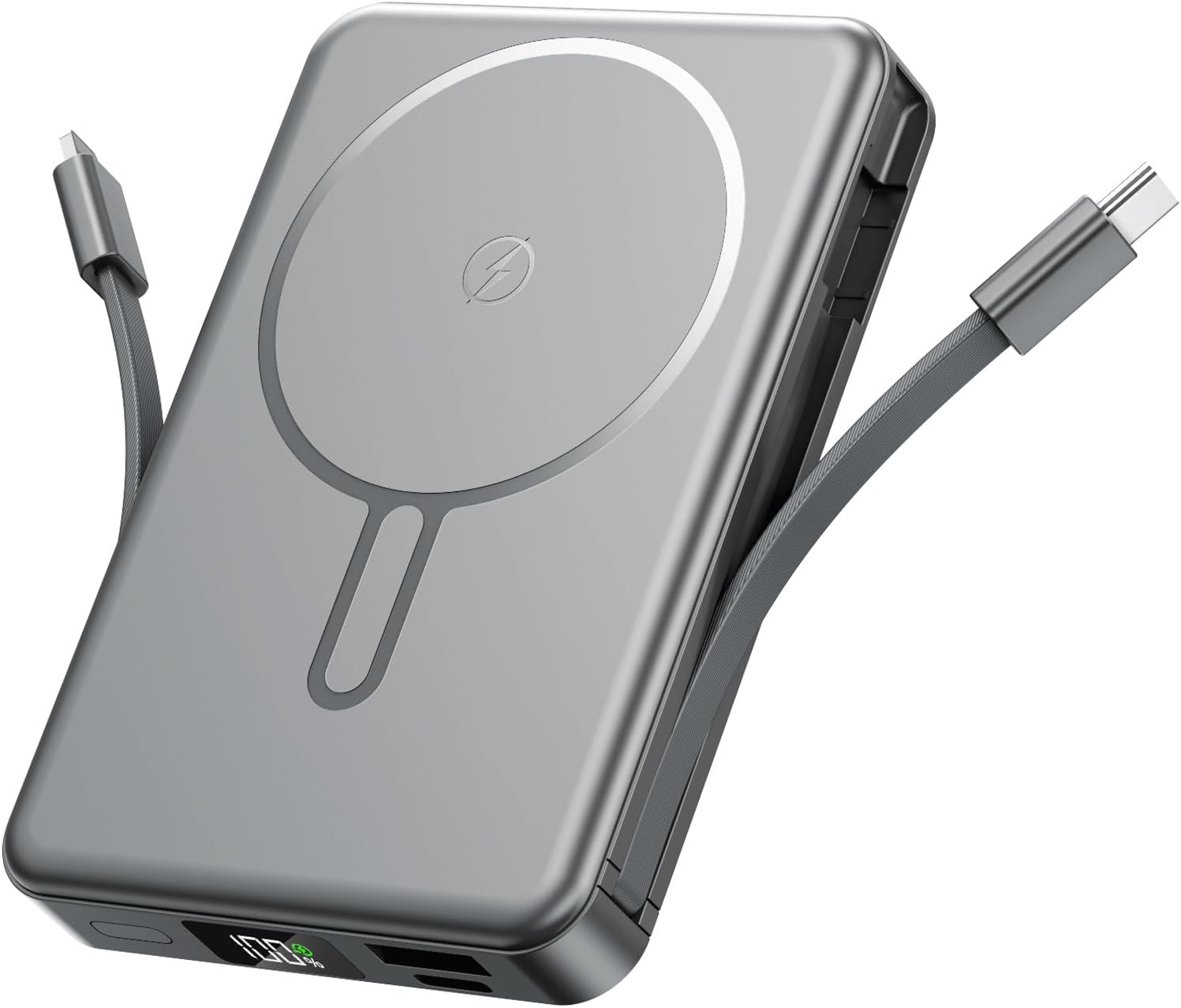 Magnetic Portable Charger, Power Bank Fast Charging 22.5W 10000mAh, Portable Charger with Built in Cable, for Magsafe Battery Pack Compatible with iPhone 17/16/15/14/13/12 Pro/Pro Max, Samsung Grey