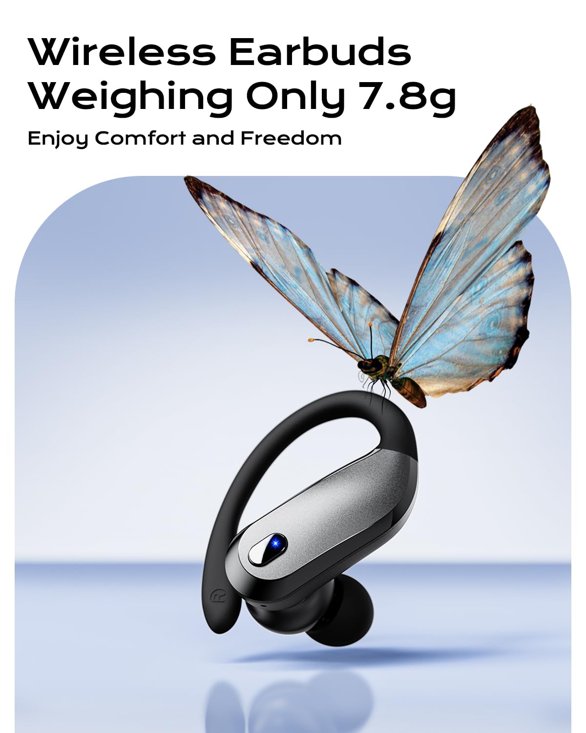 Auricolari wireless Bluetooth 5.3 sportivi con ganci, auricolari impermeabili IPX7, auricolari 48 ore di riproduzione, leggeri 7,8 g, microfono con cancellazione del rumore, cuffie Bluetooth per corsa