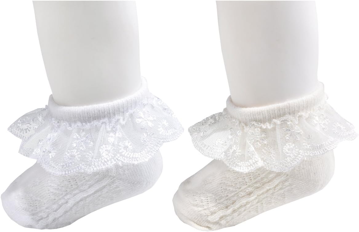 EPEIUS Baby-Girls Eyelet Frilly Lace Socks,Newborn/Infant/Toddler/Little Girls (Pack of 2/3/4/6) - Image 2