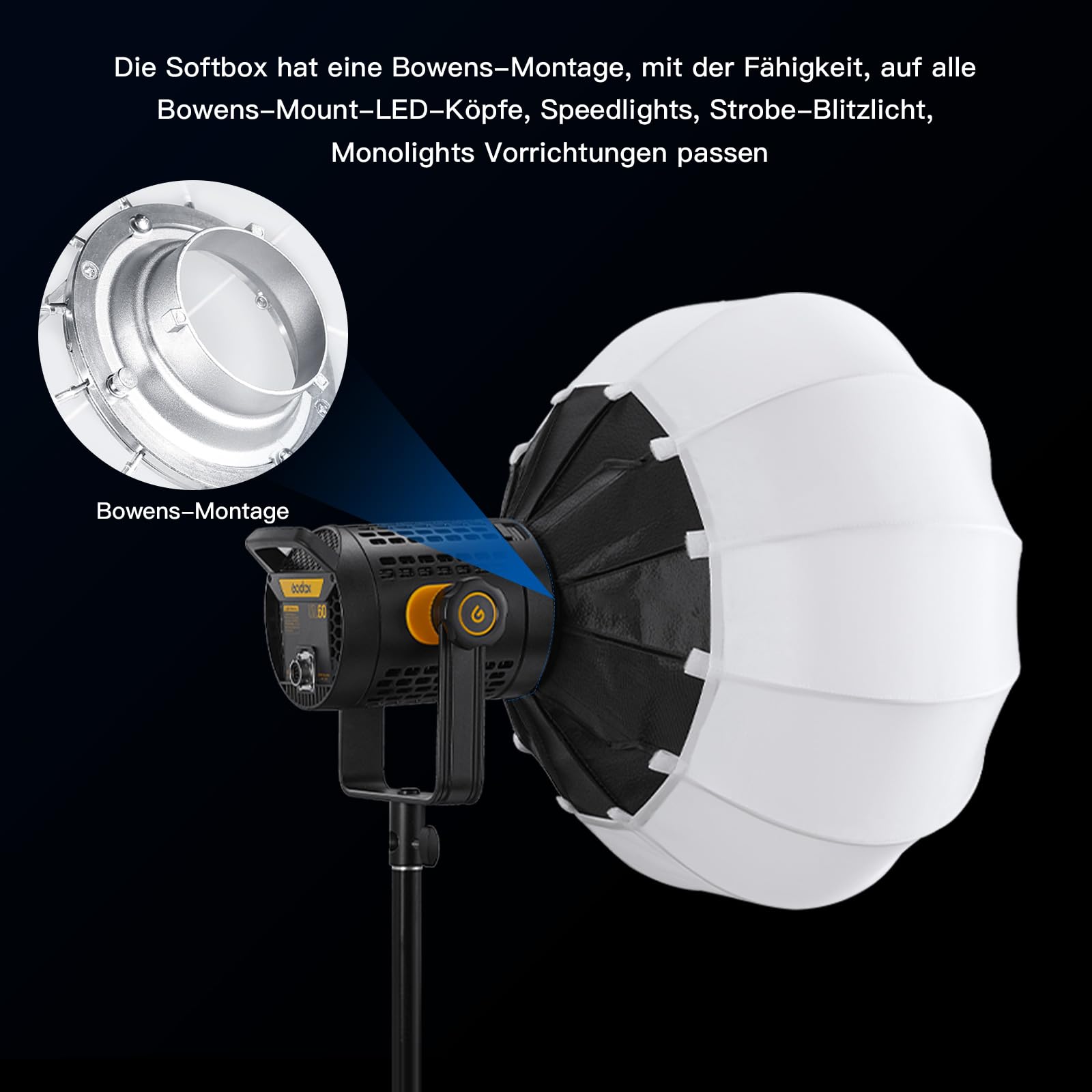 Godox CS-85T Softbox Lanterna De 85 Cm Con Montura Bowens – Luz Suave 270° Para Vídeo