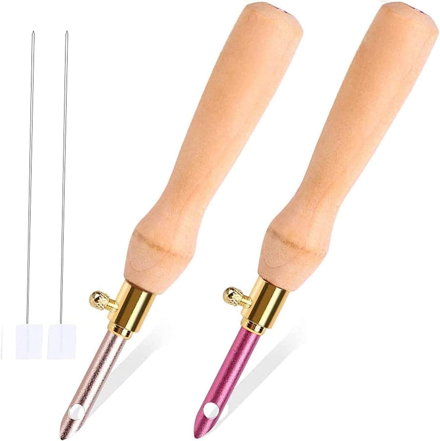 DELFINO Embroidery Pen, Wooden Handle Threader, Sewing Punch Needle Set Embroidery Punch Needle Weaving Tools Portable for DIY Craft Stitching Applique Embellishment Sewing Felting, Set of 4