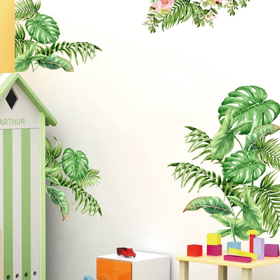 Runtoo Palmbladeren Muurstickers Jungle Groene Plant Blad Muurstickers voor Woonkamer Slaapkamer Kwekerij
