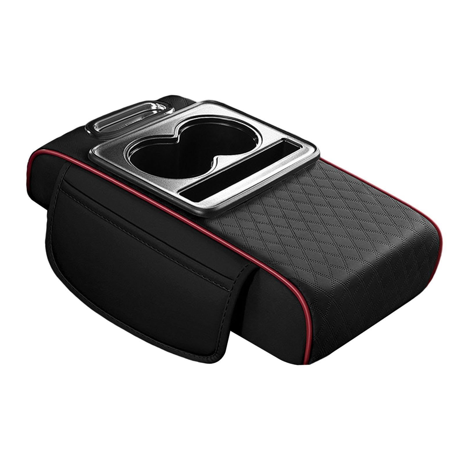 PU Leather Car Centre Console Armrest Pad with Storage | Tissue Box Included, Cup Holder & Phone Slot, Easy Tool-Free Install, 34x18x7.5 cm, Universal Fit-image-33