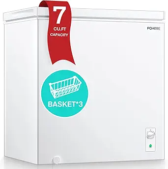 7.0 Cubic Feet Chest Freezer, FOHERE Deep Freezer with 3 Removable Storage Baskets, Adjustable Thermostat Compact Small Freezers, Free Standing Top Open Door for Homes, Basements, Garages, RVs