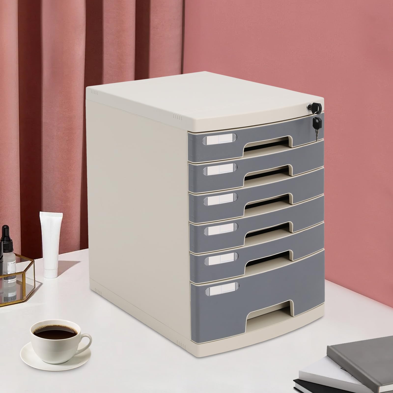 Organizer da scrivania con serratura a 6 livelli con chiave, 2 in e 4 livelli di altezza, salvaspazio, sicuro per la privato, ideale per documenti, utensili, forniture per ufficio
