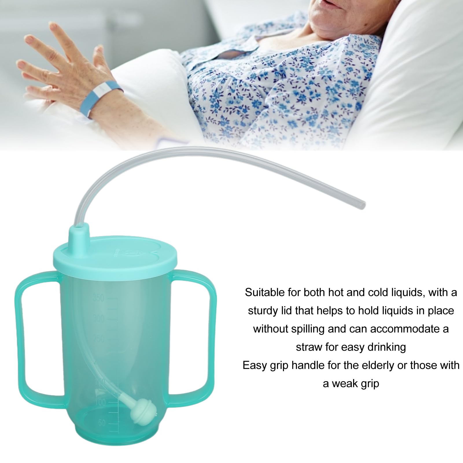 Fyearfly Gobelet De Convalescence pour Adulte, Gobelet d'alimentation De Convalescence Sûr, Résistant Aux Fuites, Résistant à la Chaleur, avec Paille étendue, pour Patients âgés, 350 ML