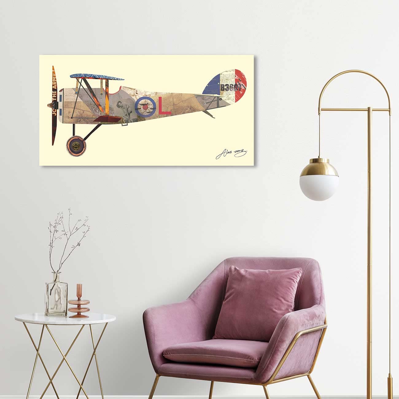 Painting Mantra Canvas Painting Wall Art Print Picture Antique Biplane 1 Dimensional Collage Decorative Luxury Paintings for Home, Living Room and Office Décor (Multi, 12 x 22 Inches)