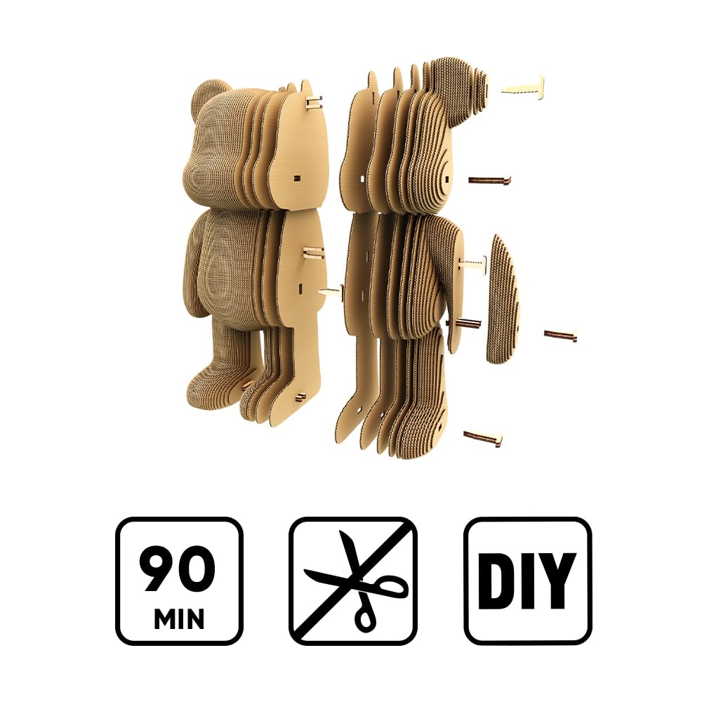 Ours Arty Bear Puzzle 3D en Carton – Maquette à Monter | 186 Pièces, 22 × 18 × 14 cm – Kit Sculpture DIY à Peindre, Matériaux Recyclés, Ados & Adultes, Idée Cadeau Déco