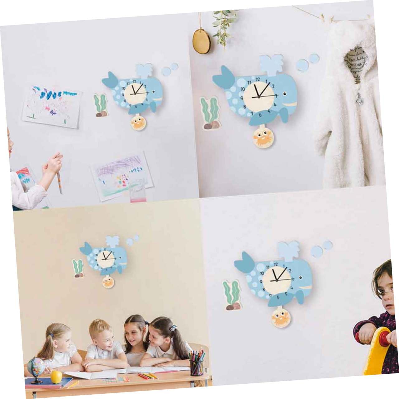 Reloj de Pared Colgante Ballena de Dibujos Animados Silencioso, Material Ecológico, para Jardín de Infantes y Sala de Estar, Decoración de Pared Creativa