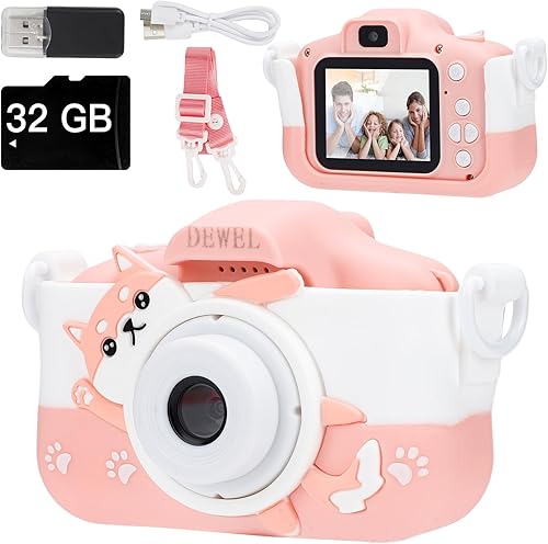 DEWEL Cámara para niños, cámara de juguete, cámara para niños, cámara de video digital selfie HD 1080P para niñosniñas, mini videocámara para niños