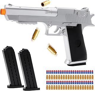 Soft Bullet Toy Gun Pistol with Shell Ejecting for Indoor/Outdoor Shooting Games, Halloween Costume Fake Prop Gun Model, Educational Play Toy Guns, Christmas/Birthday Gifts (Silver)