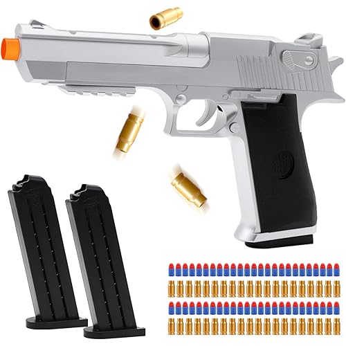 Toy Pistol Guns Toys for 8 9 10 11 12 13+ Year Old Boys Kids, Sports & Outdoor Play Toys Gun with Soft Bullet & Shell Ejecting, Silver Fidget Toy Guns for Boys 8-12, Kids Gifts for Birthday