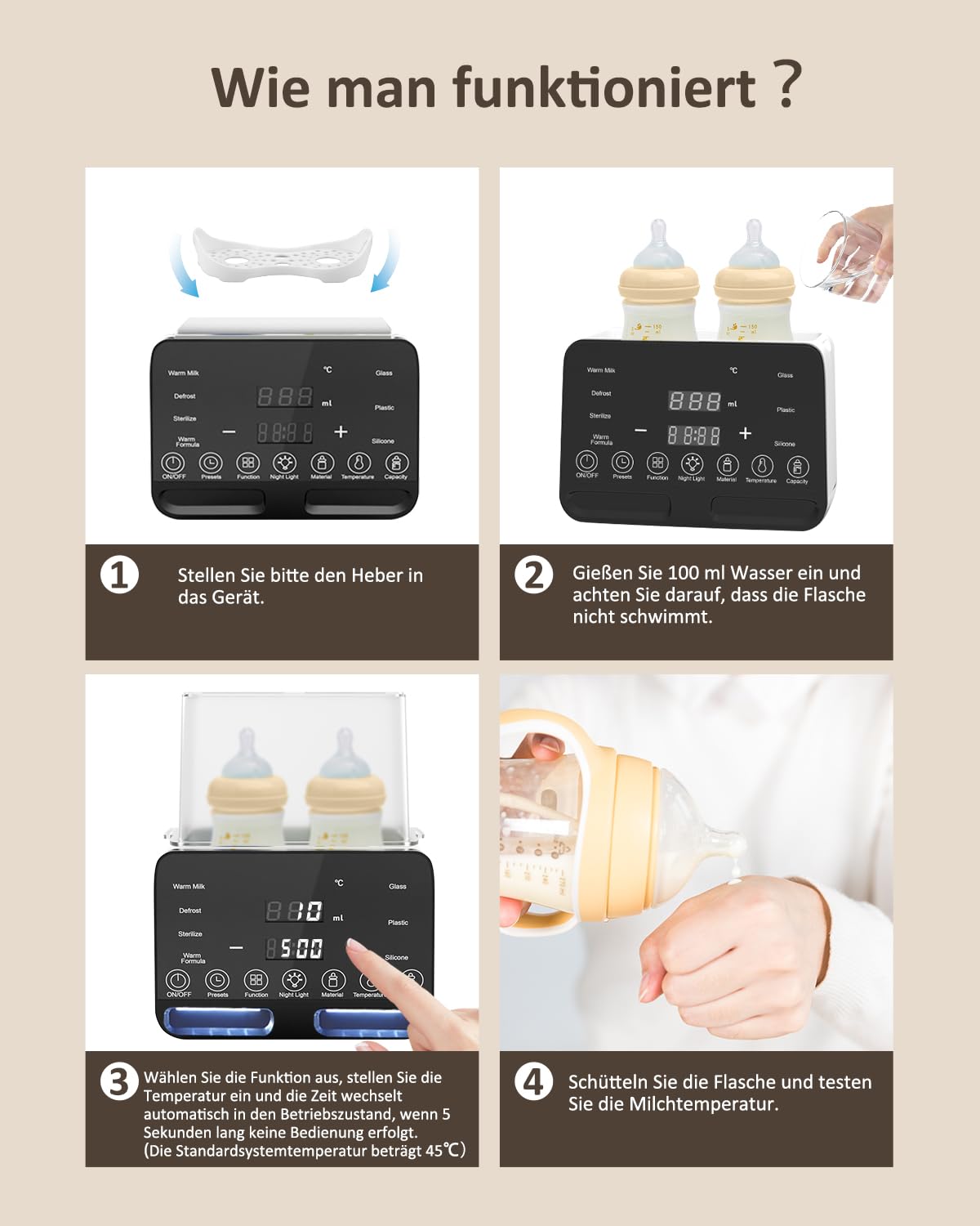 CkeyiN 10 in 1 Babyflaschenwärmer mit LED-Display & Temperaturregelung, Schwarz
