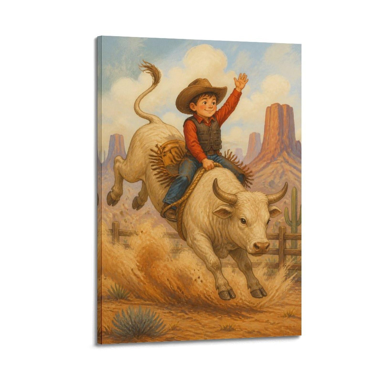 OKAHYS Poster du rodéo Western Rodeo Bull Riding - Impression sur toile - Décoration murale idéale pour famille, cave, salle de jeux, chambre de garçons et de filles - 60 x 90 cm