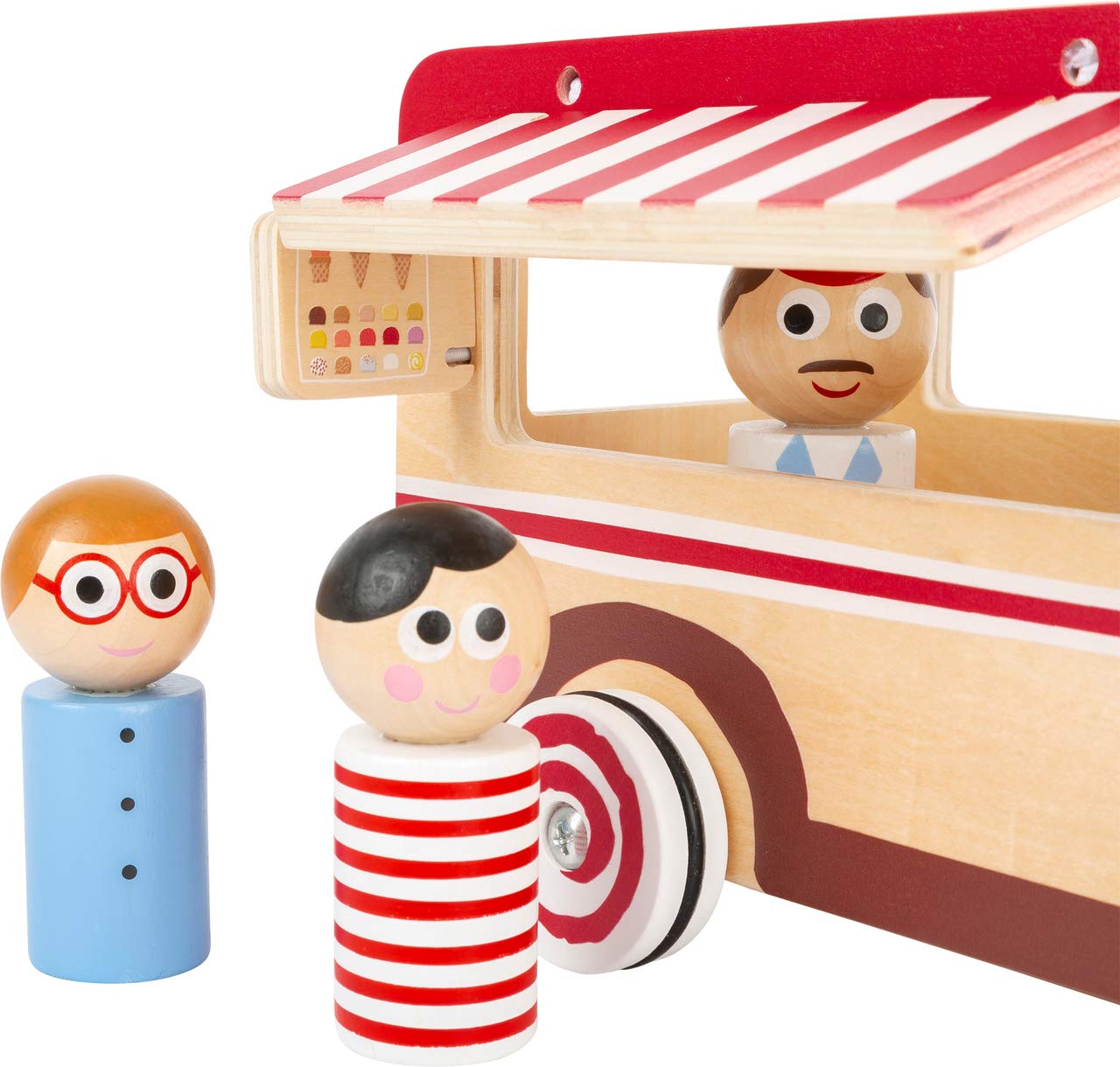 small foot 11457 Großer Eistruck aus Holz, mit Spielfiguren, Klappelementen und Rädern, im Eisdesign, ab 3 Jahren