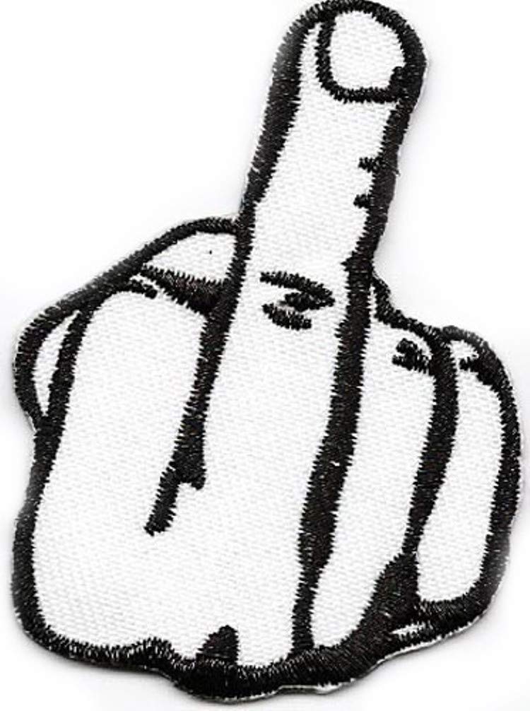 Mainly Metal White One Finger Salute In Sew-On Iron-On Embroidered Patch Badge