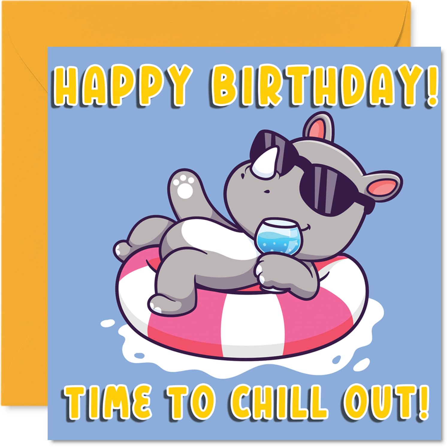 Cute Rhino Birthday Card for Boys Girls - Vacation Holiday Animals - Happy Birthday Card for Niece Nephew Son Daughter, 145mm Bday Greeting Cards