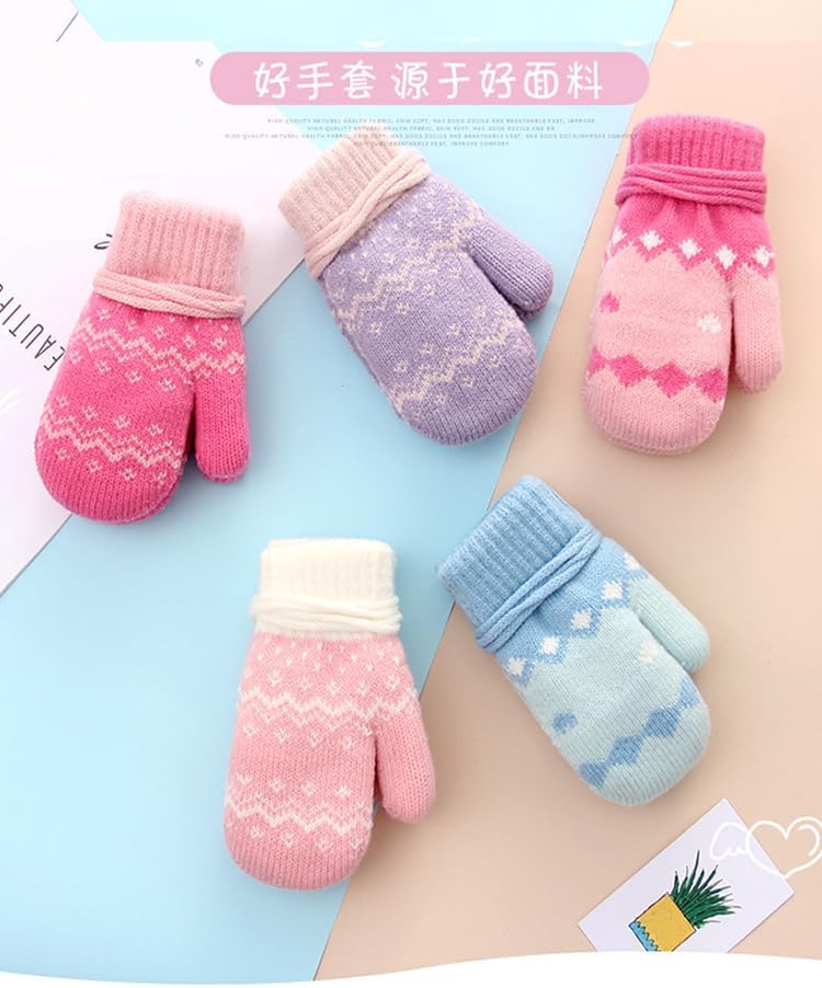Winter Knit Mittens for Toddler Kids 3-5 T Soft Warm Thick Fleece Lined Knit Gloves Mittens - Image 2