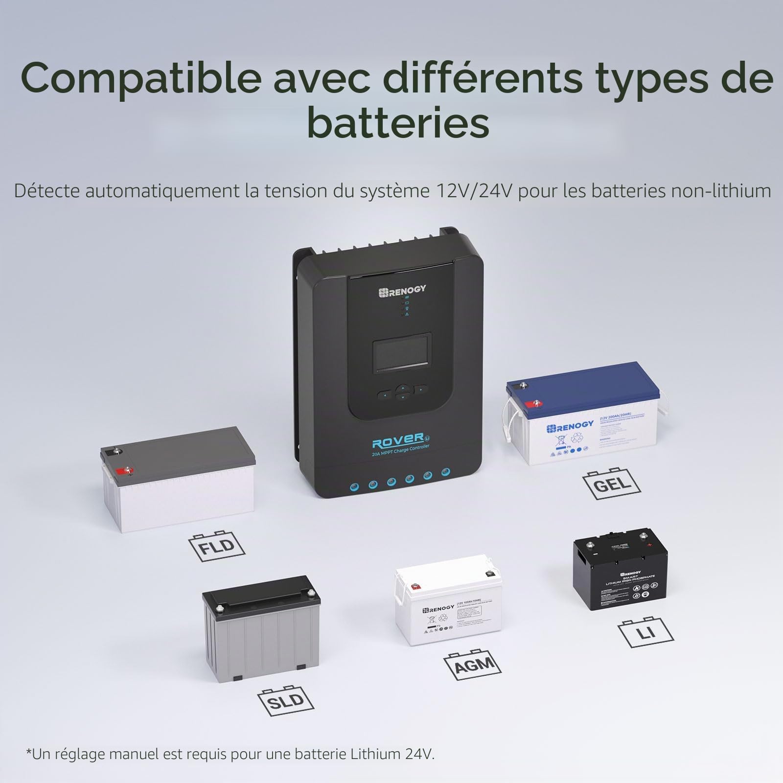 Renogy Régulateur solaire MPPT 20 A 12/24 V avec écran LCD