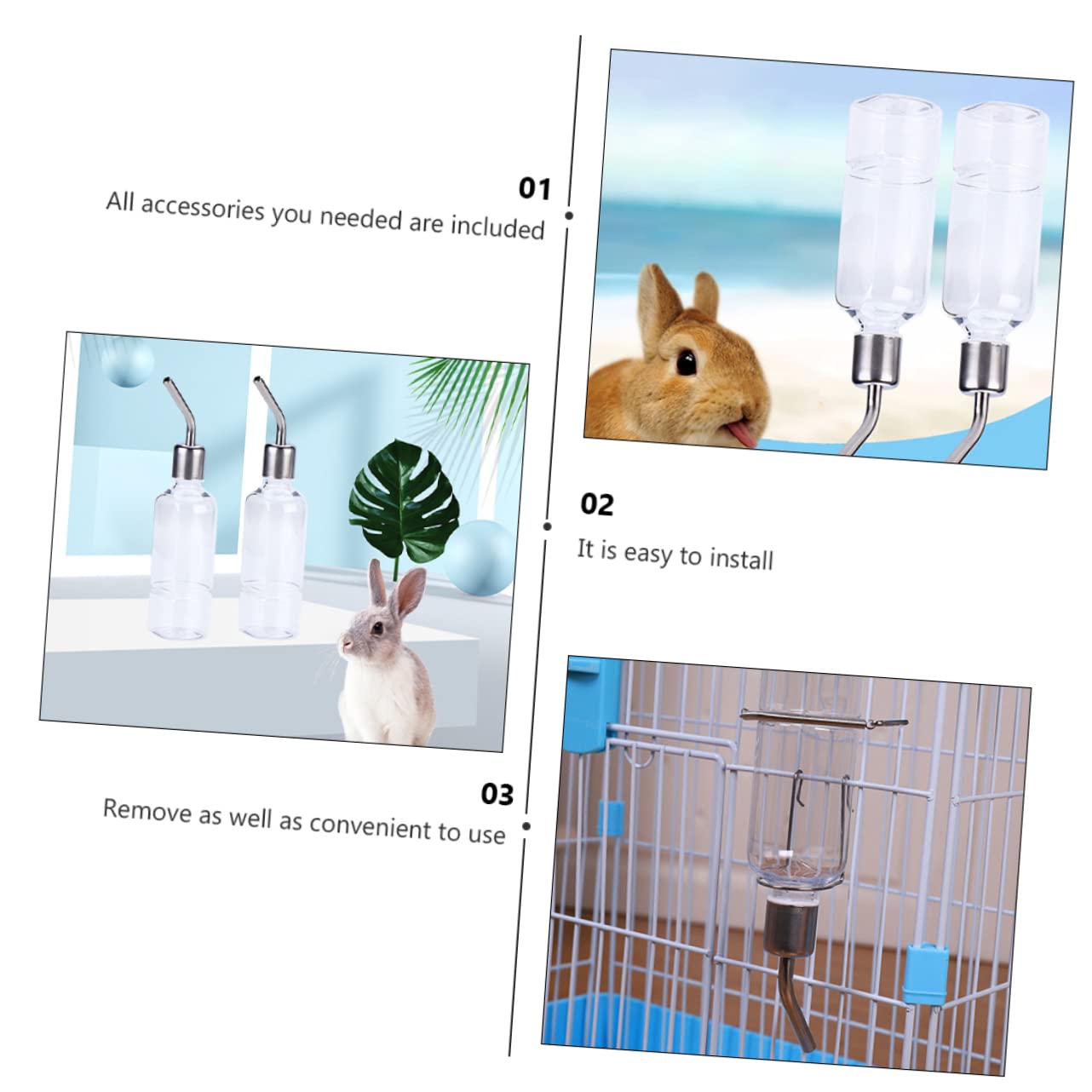 Ipetboom 6piezas Botella De Agua Colgante para Mascotas Pequeñas Bebedero Antigoteo De Inoxidable para Conejos Hámsters y Cobayas Fácil Instalación Fugas