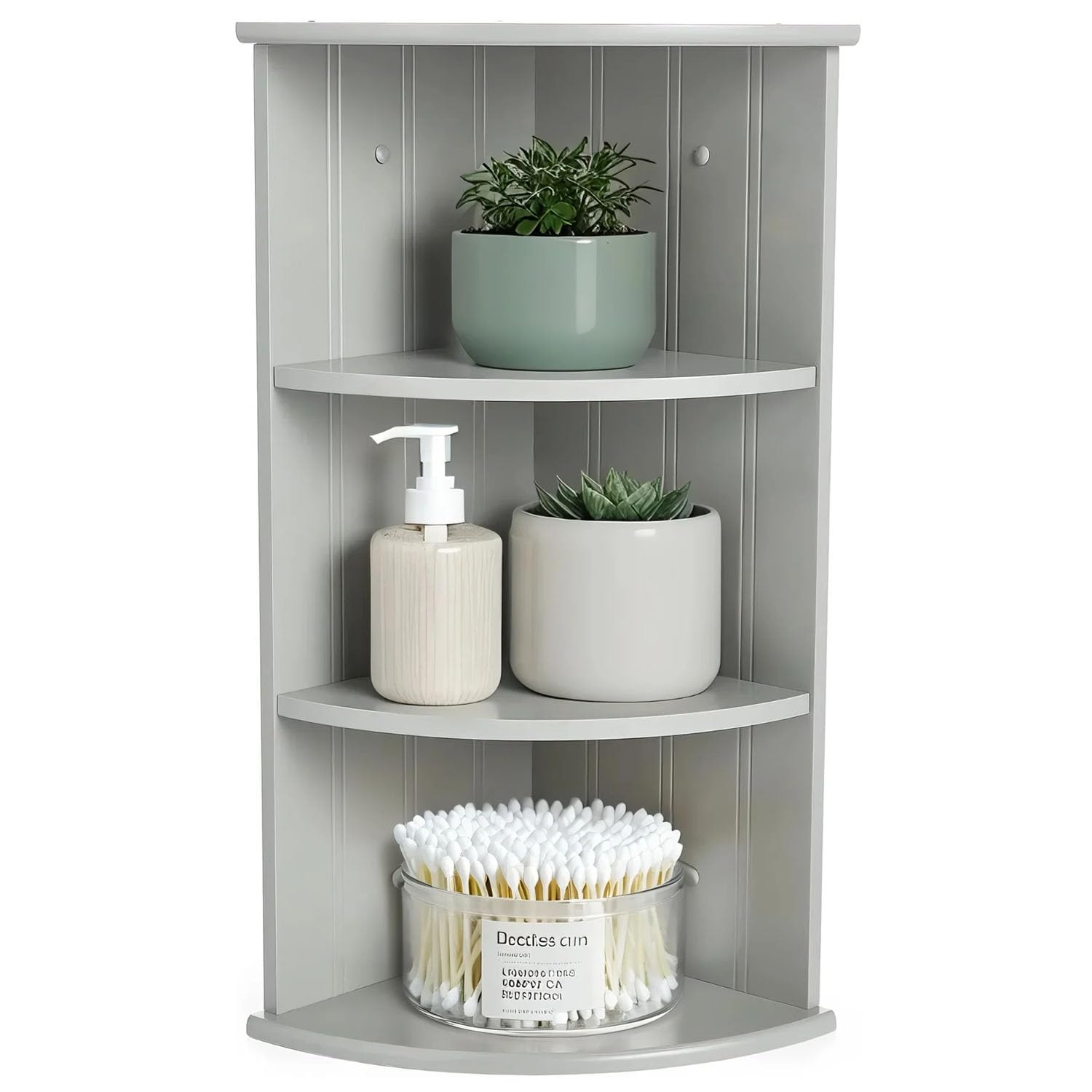 Taylor & Brown 3 Tier Corner Shelf Unit Modern Freestanding Wall Mounted Storage Bathroom Shelving Display Shelves Decor Stand Tongue & Groove Bathroom Living Room Kitchen Hallway, Grey