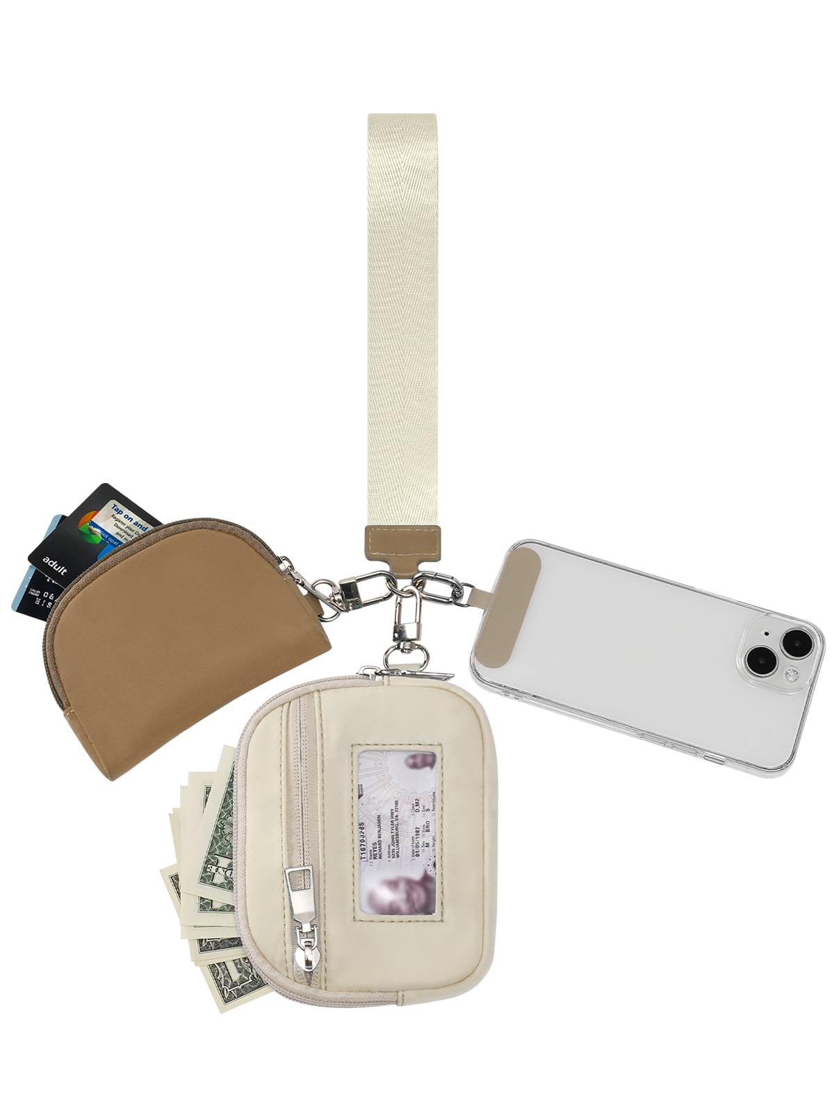 Keychain Wallet Mini Zip Around Dual Pouch Wristlet Detachable Coin Purse for Women and Men with Phone Tether Tab