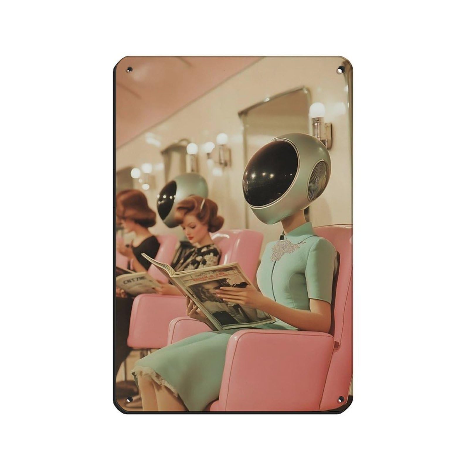 Retro Futuristic Salon Art Retro Poster Metal Tin Sign Chic Art Retro Iron Painting Bar People Cave Cafe Family Garage Poster Wall Decoration 8x12inch(20x30cm)