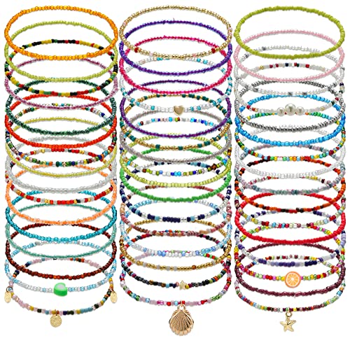 Image of Beaded Anklets for Women Handmade Boho Beaded Ankle Bracelets Colorful Beads Foot Anklets for Women