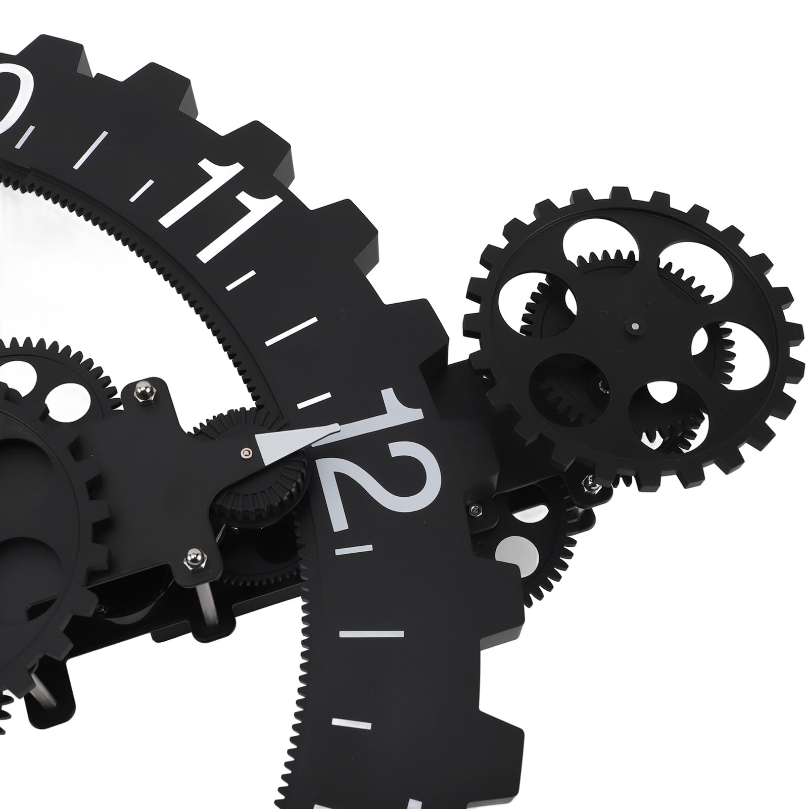 AUNMAS Große Hängende Zahnraduhr, Rhythmische PVC-Zahnräder, Edelstahl, Mechanische Zahnraduhr, Retro-Wandkunst, Dekorative Uhr (Black)
