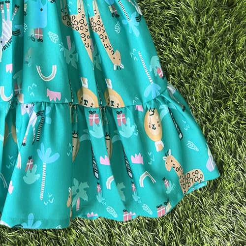 Image of Stanwells Kids Baby Girls Off-White Animal Print Cotton Rayon Knee-Length Frock | Sleeveless Summer Dress with Lion Print & Flared Back Zipper (6 Months-7 Years)