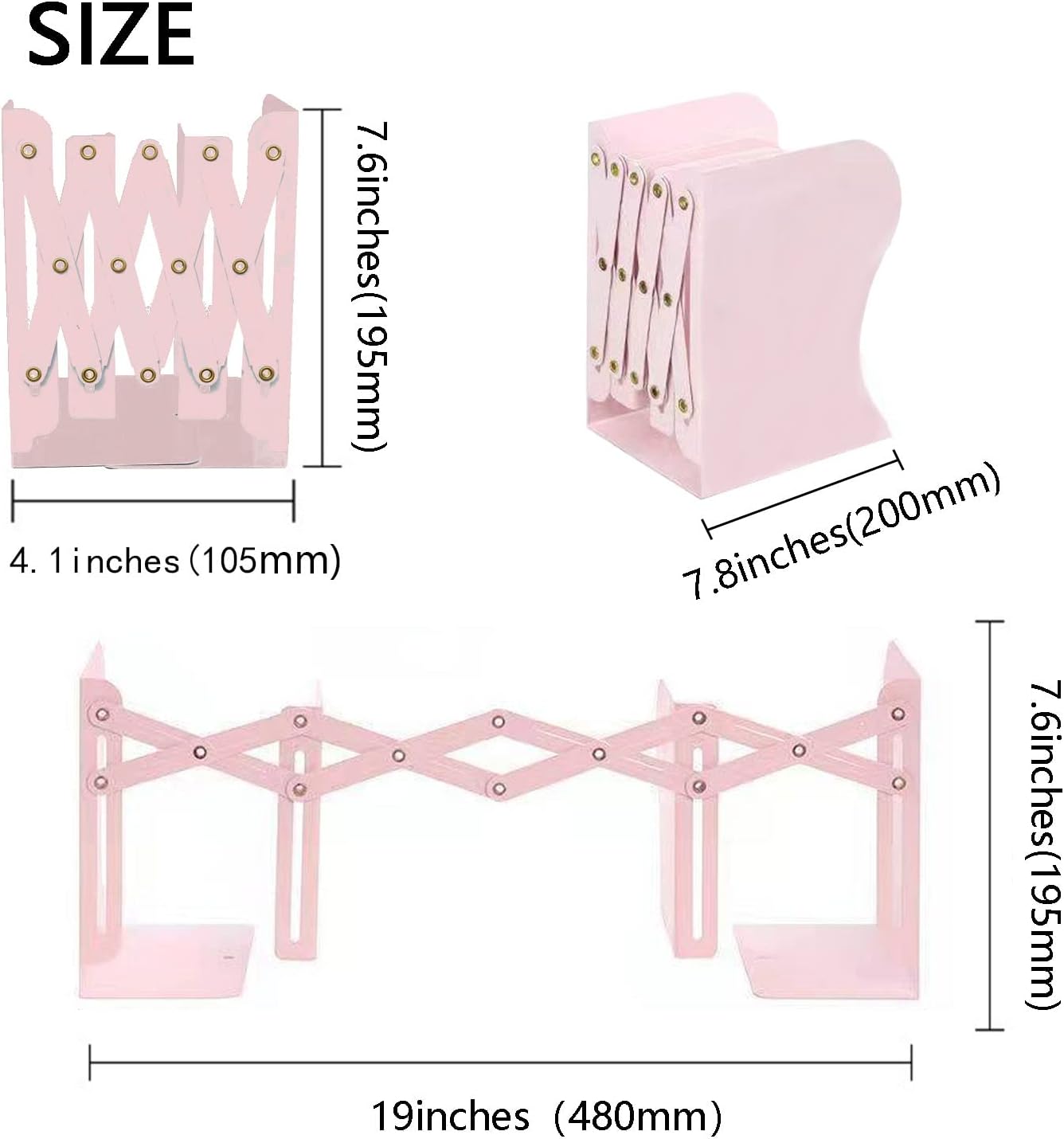 Adjustable Metal Bookends Heavy Duty for Shelves, 2 Dividers, Anti-Slip Design Expandable Book Ends for Desk, Office(Morandi Pink, 19 inches Max) image 4