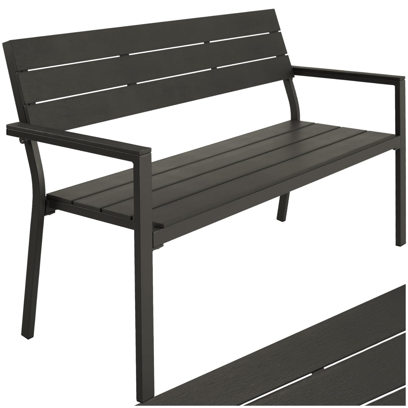 tectake® Banc de Jardin Solide en Aluminium et Polystyrène Effet Bois, Banquette de Jardin Banc Résistant aux intempéries, Mobilier pour Amenagement Balcon Terrasse Veranda Pergola