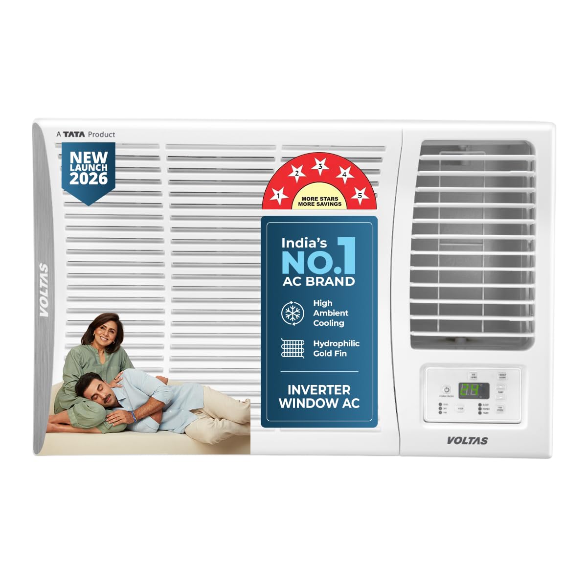 Voltas 1.5 ton 5 Star Inverter Window AC (Copper, 2-in-1 Cooling Modes, Anti-Dust Filter, 2-Way Swing, Memory Restart, Sleep Mode (185INV ELITE, White)