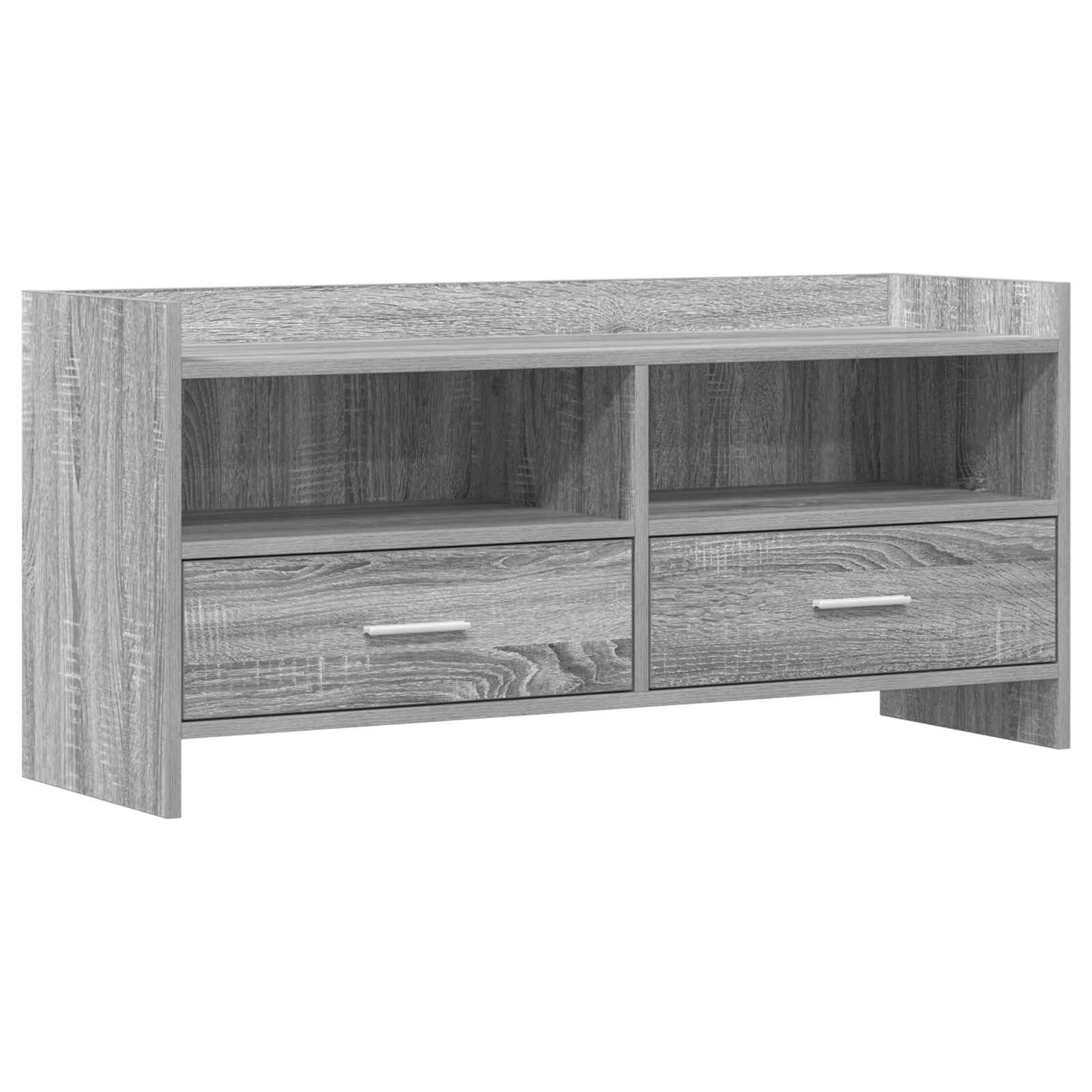 TV-Schrank 100x33x47 cm Grau Sonoma Holzwerkstoff | Metallgriffe, rechteckiges Design, mehrere Fächer, pflegeleicht mit feuchtem Tuch