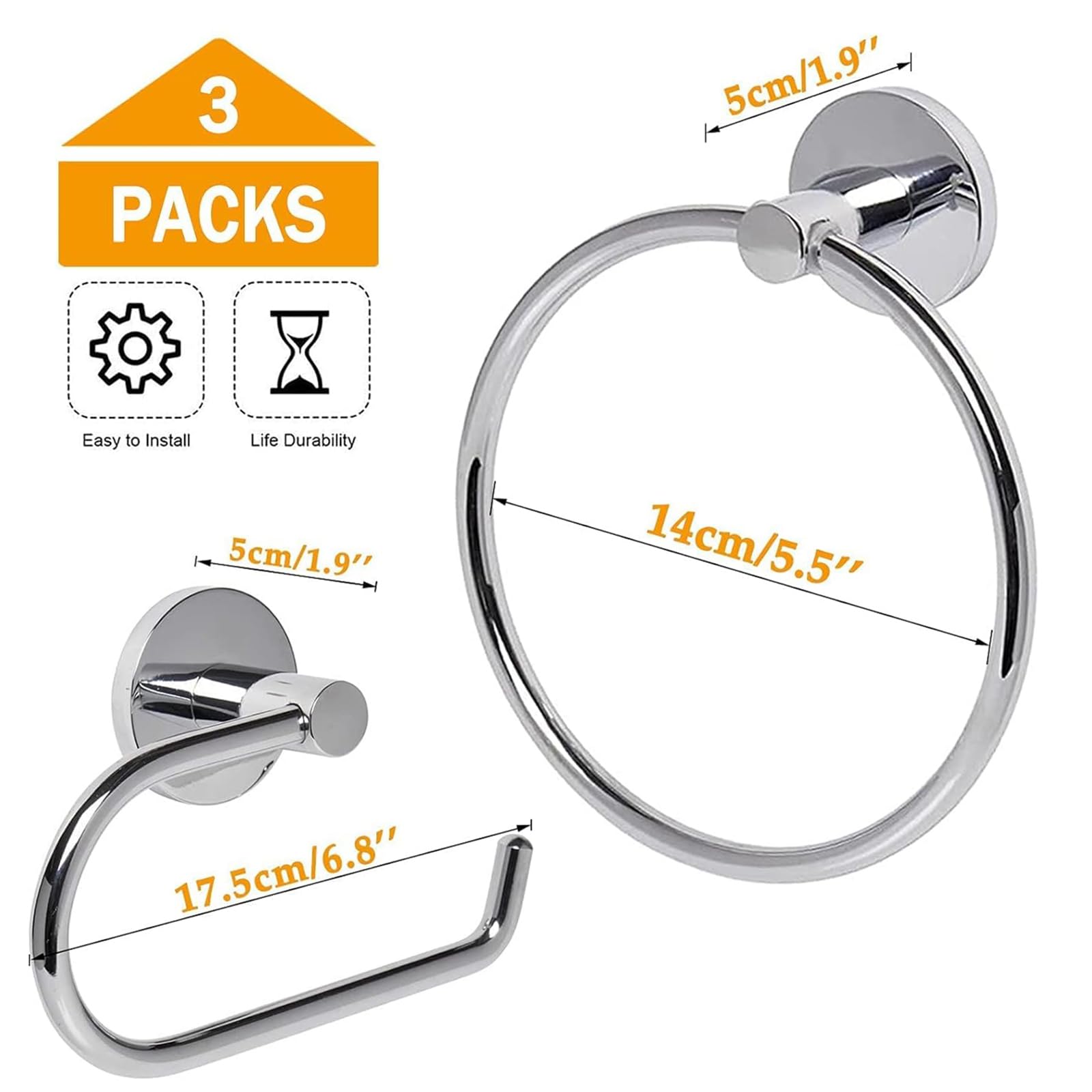 TOPAHGOD Toilet Roll Holder 2 Pieces, Stainless Steel Towel Holder & Chrome Toilet Paper Holder - Image 2