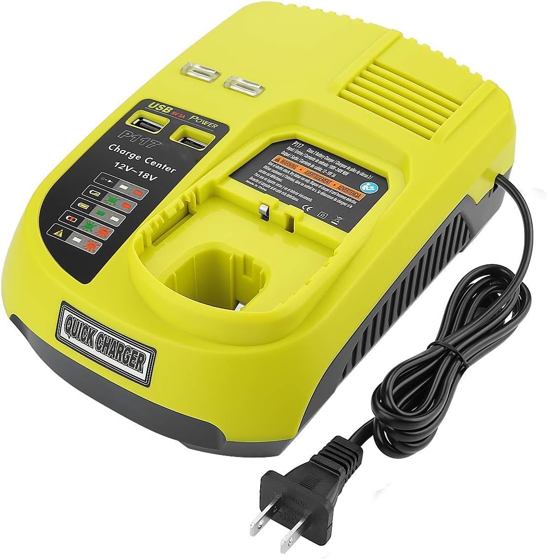 VANTTECH P117 Dual Chemistry IntelliPort Charger Compatible with Ryobi Lithium & Ni-Mh Battery 12V MAX - 18V MAX Battery Charger