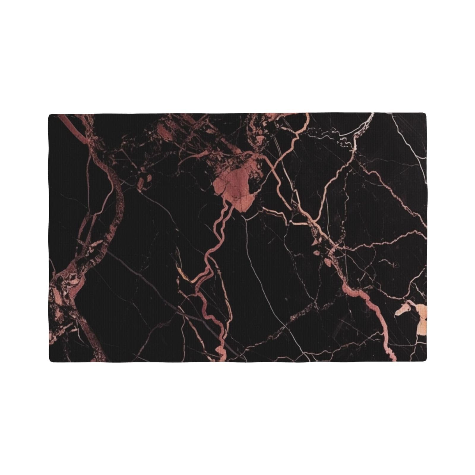 Ulkmffcf 6 Pcs Black Rose Gold Marble Printed Placemat Set Faux Linen Dining Placemats & Table Mats - Heat-Resistant, Non-Slip Coasters