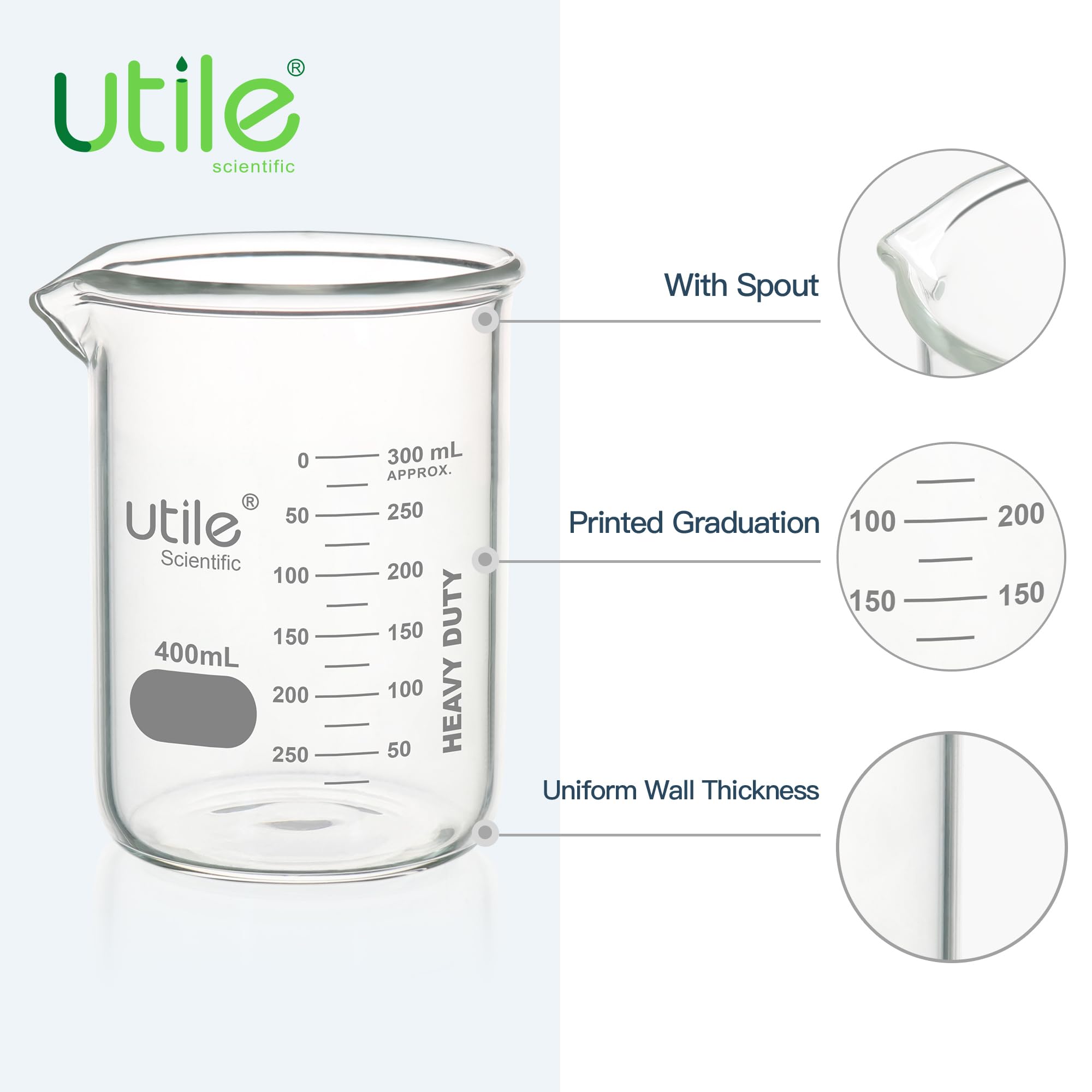 Utile 12 bicchieri in vetro borosilicato da 400 ml, con graduazione stampata, 4000.0400.12
