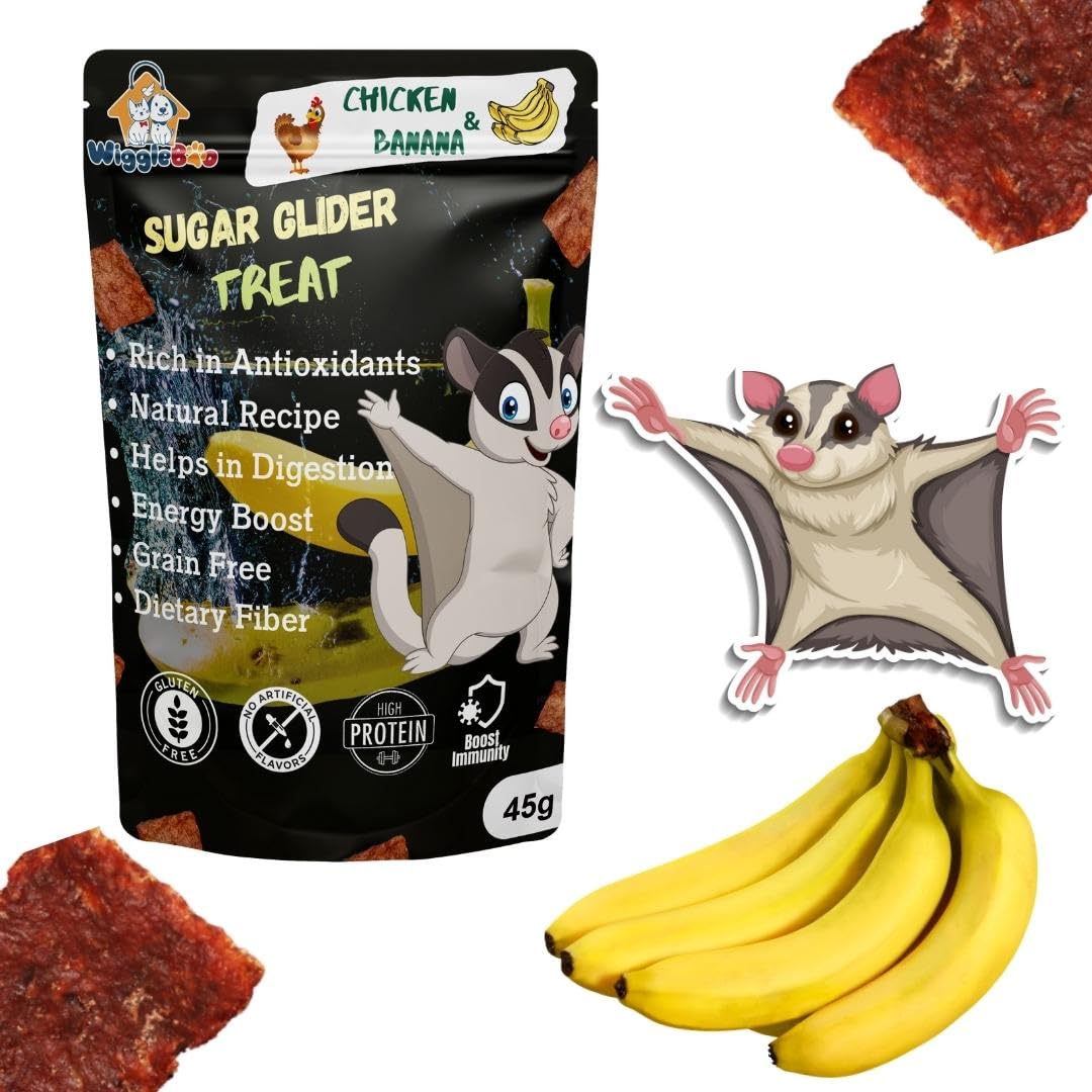 WiggleBoo Chicken & Banana Suger Glider Treat | Protein Rich | Fiber Rich | Crunchy Healthy Snacks | Training Treat | 45gm
