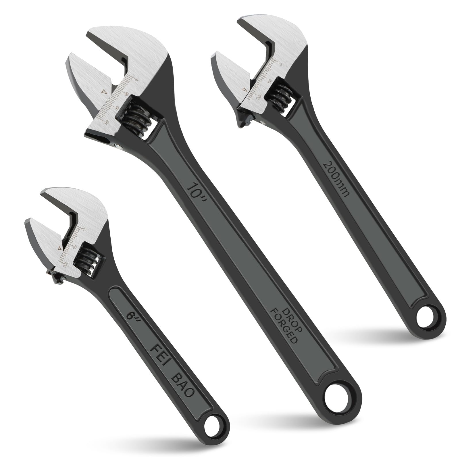 Juego de 3 llaves ajustables para tubo, 6, 8, 10 pulgadas de ancho, con agarre ergonómico, juego de llaves ajustables para fontanería automotriz y reparaciones domésticas