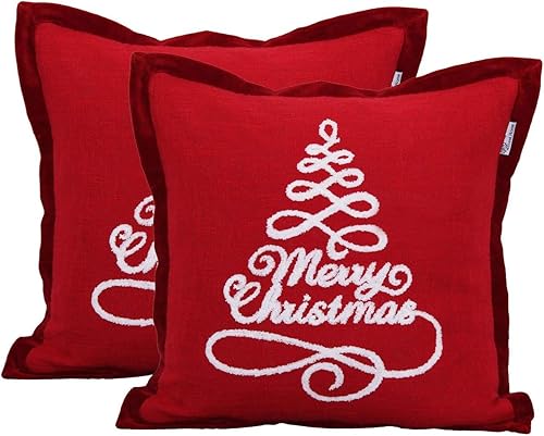 Funda de cojín decorativa con bordado de Navidad, funda de almohada para el hogar, sofá, silla, asiento trasero, paquete de 2 unidades de 18 x 18