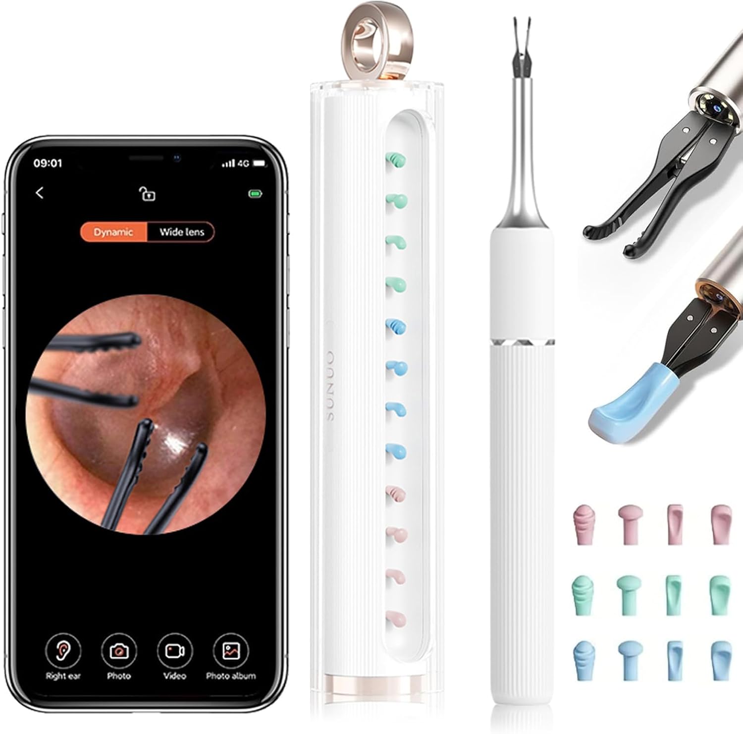 MEKK S5 Pro Ear Cleaner Kit with 12 MP HD Camera, Precision Tweezers, Magnetic Charging, and Rechargeable Case – 24 Ear Spoons, Wireless Otoscope for iOS & Android