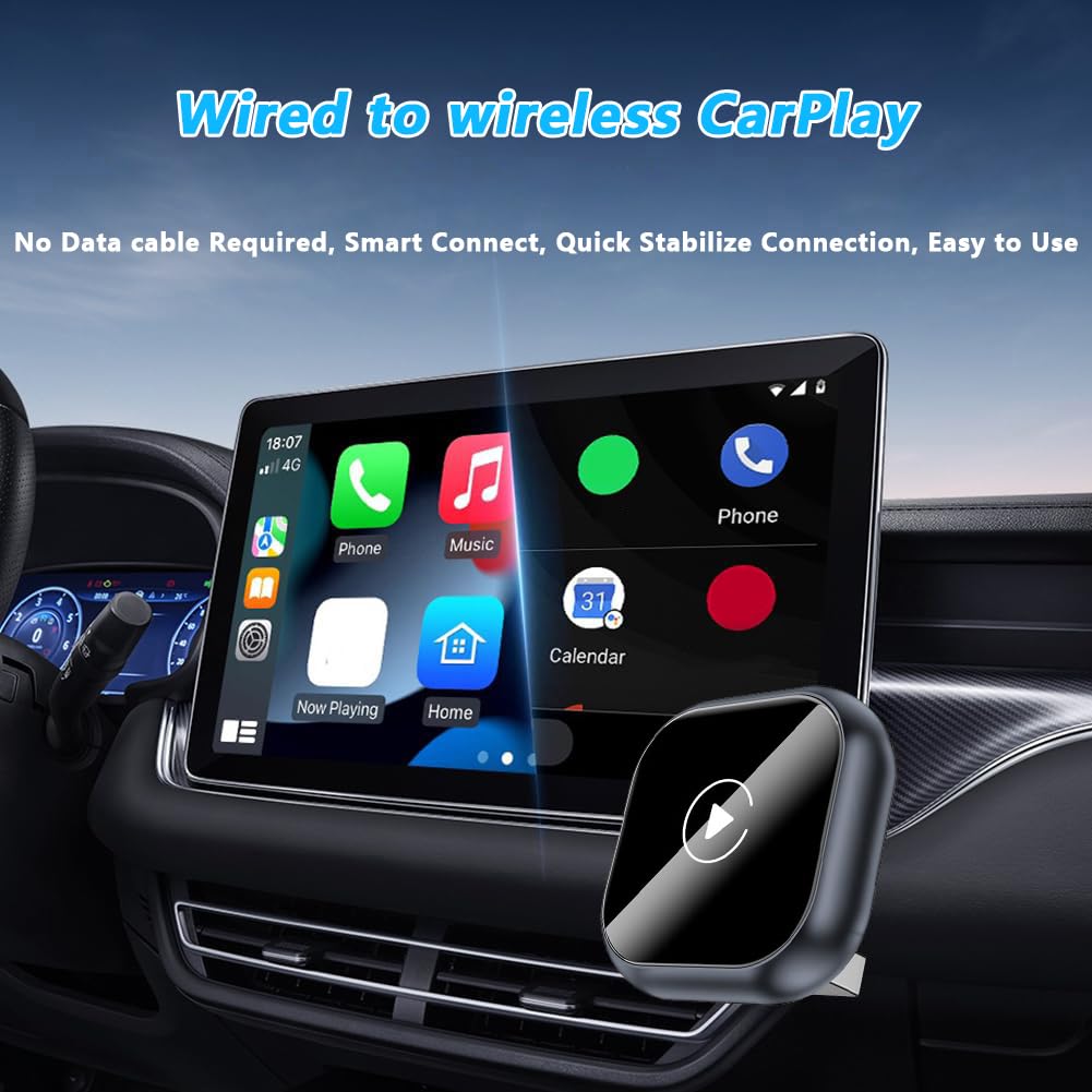 2 in 1 Carplay Wireless per Jeep Renegade 2018 2019 2020 2021 2022 2023, Adattatore CarPlay e Android Auto Wireless Plug & Play Connessione Automatica Controllo Vocale,D Grey