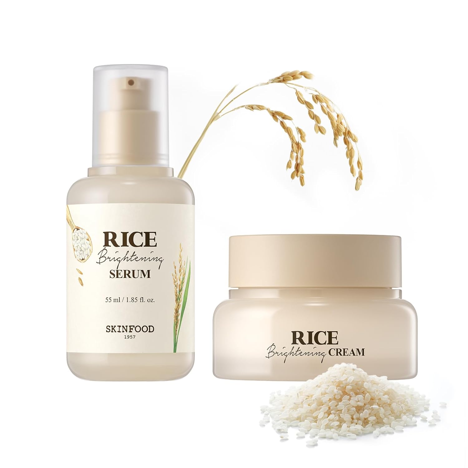 SKINFOOD Rice Moisture Glow Set – Korean Skincare Serum & Cream Duo for Deep Hydration and Radiant Skin, Fermented Rice Water for Brightening, Smoothing, and Glass Skin Finish