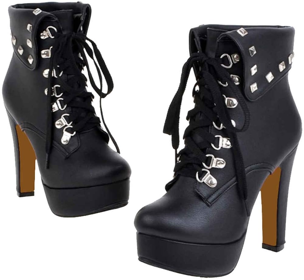 Onewus Women Boots with High Heel and Thick Platform Lace Up Ankle Boots  with Small/Plus: Amazon.co.uk: Fashion