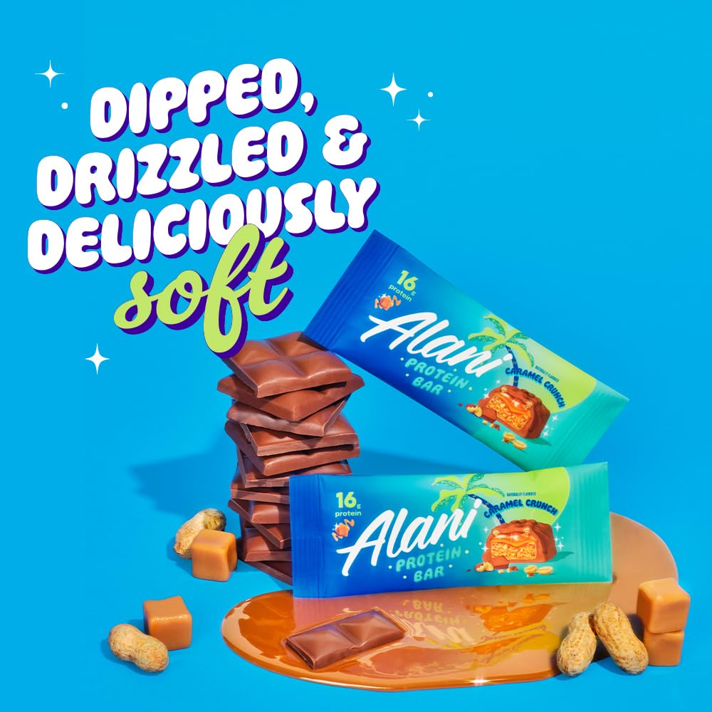 Alani Nu Protein Bars CARAMEL CRUNCH | High Protein Gluten-Free Bars | 16g Protein | Low-Sugar (7G) Low-Carb Healthy Snacks | 12 Individually Wrapped Bars